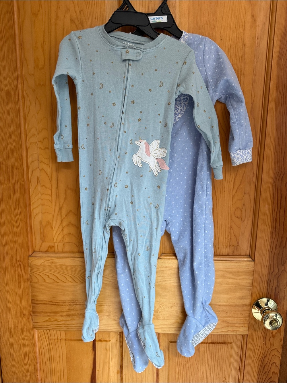 Carter's Pale Blue Unicorn and Fuzzy Heart Footed Sleepers bundle of 2